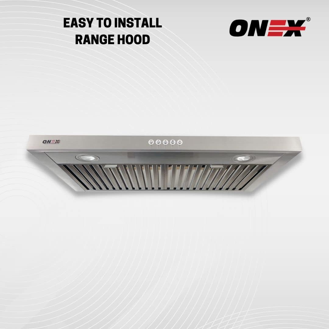 Front view of the ONEX Range Hood, highlighting its easy installation design