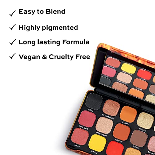 Image of Makeup Revolution Eyeshadow Palette, Highly Pigmented includes 18 shades, Long wearing and Easily Blendable Eye with Shimmary & Matte finish Forever Flawless (Fire)