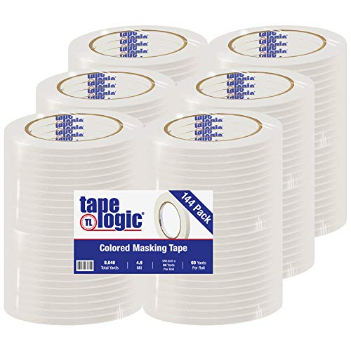 Image of Aviditi Tape Logic 1 /4 Inch x 60 Yards, General Purpose Colored Masking Tape, White (Pack of 144) - Great for Home, Office, Arts, Crafts, DIY, Labeling and Coding