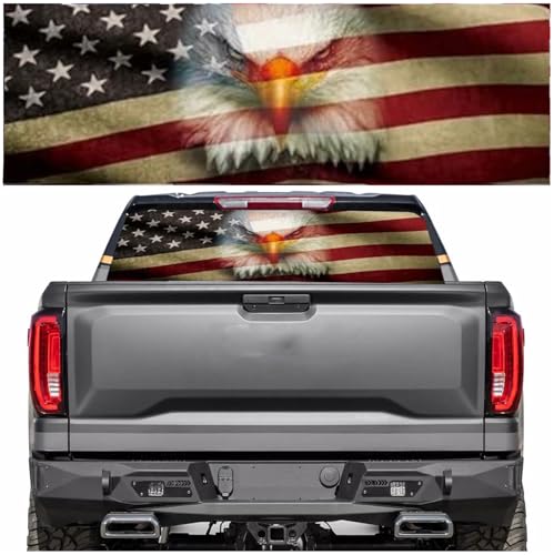 Image of Rear Window Decals for Trucks - 65x22 in Back Window Decals Fit Most Pickup Trucks SUV, Vinyl American Flag Back Window Decal for Car Personalized Decoration - Eagle Decal-3