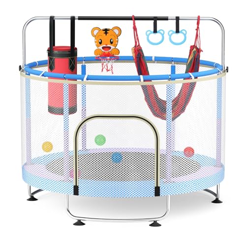 Trampoline pour enfant de 150 cm avec barre de gymnastique - Pour l'intérieur et l'extérieur -...