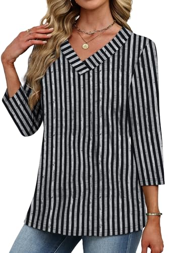 Image of XIEERDUO 3 /4 Length Sleeve Womens Tops V Neck T Shirts Summer Clothes Basic Blouses Dressy Casual 2026 Spring Outfits