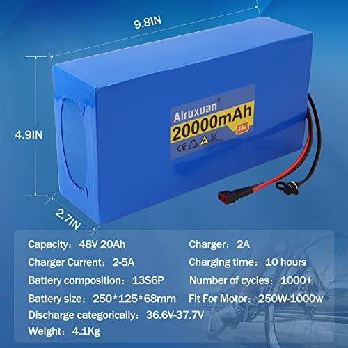 Image of 48V Battery 20Ah Electric Bike Battery with 2A Charger, T-Plug, XT60 Connector and BMS for 250-1000W Electric Bicycles Motor /Ebike Kit