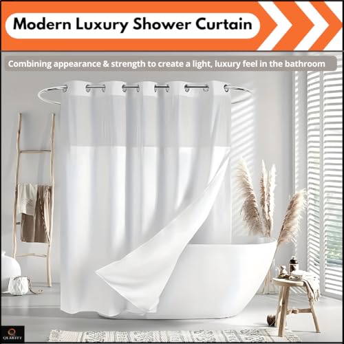 Image of Qlarity Covers Hookless Bathroom Shower Curtain with Waffle Fabric Snap-in Liner | Water Repellent & Machine Washable Magnetic Lock Curtain | (Whit, 4.5 x 7ft)