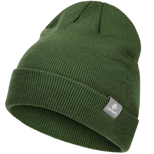 HAMUNI Beanie Mütze für Herren Damen Winter Warme Beanies Unisex Klassische Wintermützen Strickmütze Dehnbare Weiche Acryl Beanie Hat Vintage Einfarbig Strickmütze (Military Green)