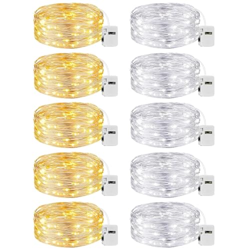 Image of 10 Pack Fairy Lights Battery Operated - 7ft 20 Led Twinkle Lights 3 Modes, Bulk Mini String Lights Waterproof for Mason Jars Vases DIY Party Wedding Decoration Christmas -Warm and Cold White