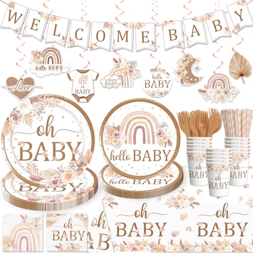 138pcs Boho Baby Shower Decorations Tableware Set, Boho Baby Show...