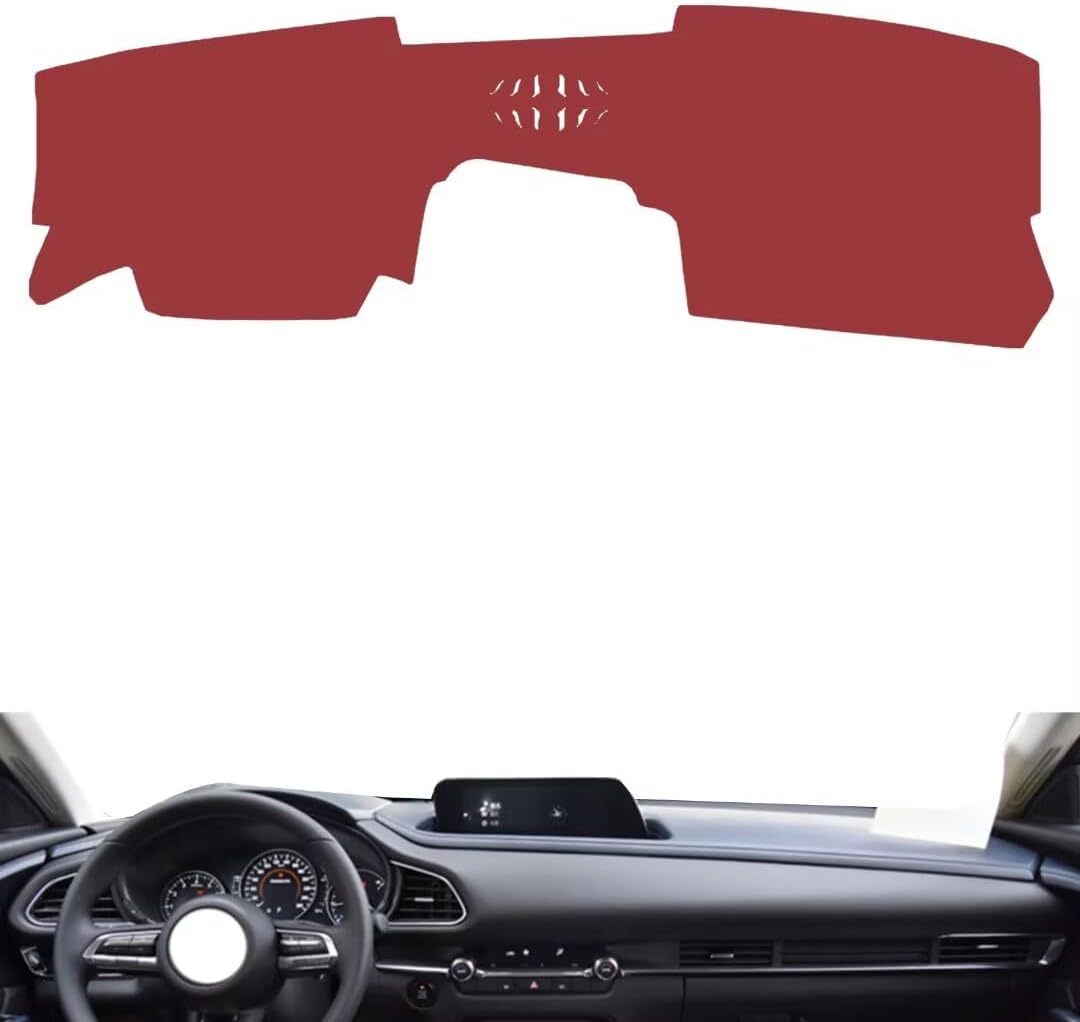 Leather Dash Board Cover mat Compatible with Mazda CX-30（NO HUD），Anti-Slip,Sun Protection Dashboard Cover-red