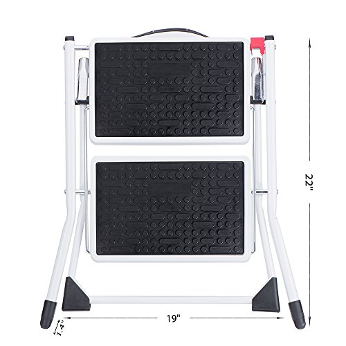 Delxo 2 Step Stool Stepladders Lightweight White Folding Step Ladder with Handgrip Anti-Slip Sturdy and Wide Pedal Steel Ladder Mini-Stool 250lbs 2-Feet