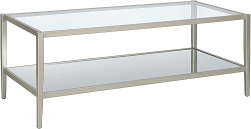 Miniatura 24 de Henn&Hart Mesa de centro cuadrada de 32 pulgadas de ancho con estante de espejo en bronce ennegrecido, mesas de centro modernas para sala de estar,