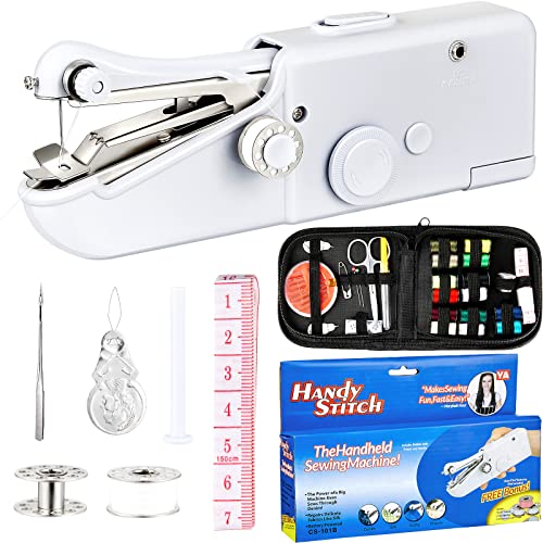 48 PCS Handheld Sewing Machine Mini Portable Handy Sewing Machine Electric Mobile Sewing Machine with Sewing Kit Quick Stitch Tool Craft Supplies for Home Travel DIY Craft Clothes Fabric Stitching