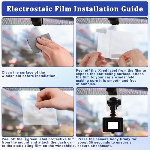 Image of 8Pcs Sticker Shield for Windshields, Clear Electrostatic Stickers Double-Sided Adhesive Pad Static Cling Window Film for Dash Cam Mounting
