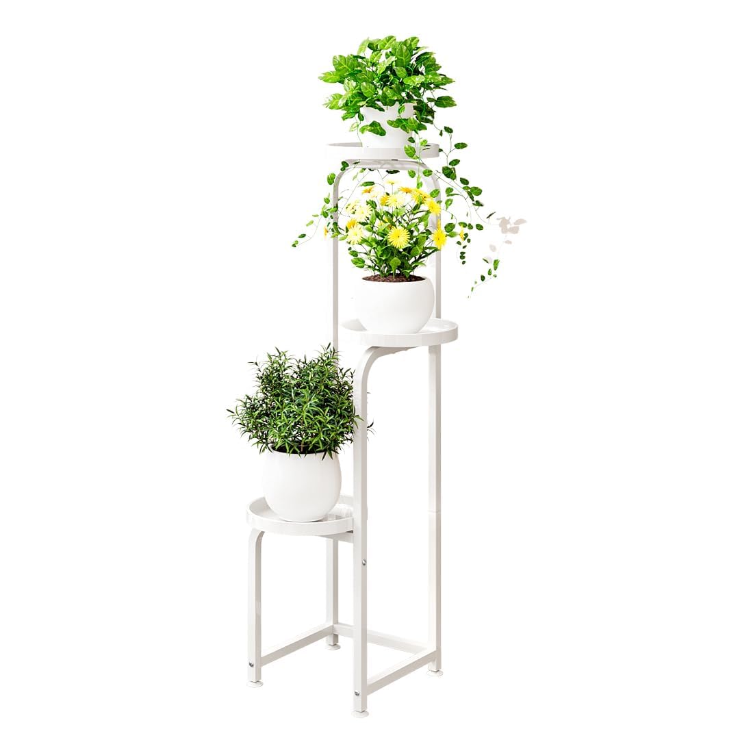 Dazioter Plant Stand Indoor Outdoor 4 Tier Metal Plant Shelf for Multiple Plants Corner Flower Holders for Living Room Balcony Bedroom Patio Garden (white, 3-tier)