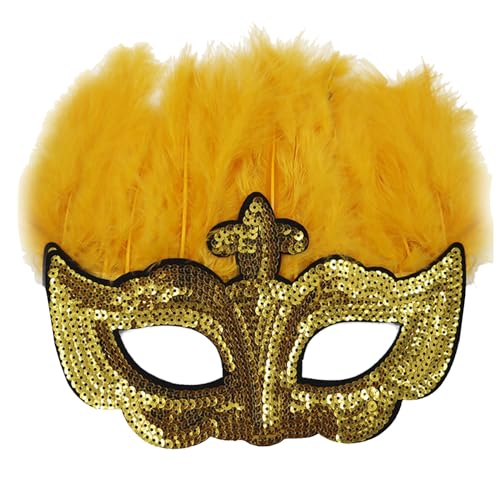 Mardi Kostüm Brillengestell Dress Up mexikanische Mardi Brillen Dekoration Maskerade Dress Up Partyzubehör Bunte Federrahmen (Yellow, One Size)
