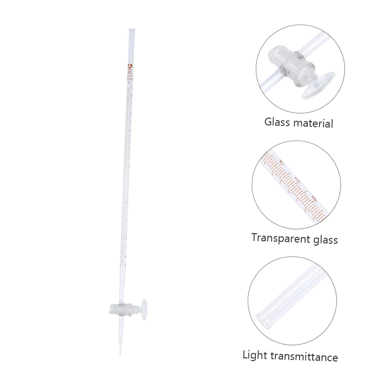 Mobestech 1 Pc Burette Pipette De Titrage D'acide Robinet à Clé PTFE Verre Borosilicaté avec Robinet à Clé en Verre Robinets Porte-Lunettes Verre Propre Clé Basique Cadre Noir Un Verre