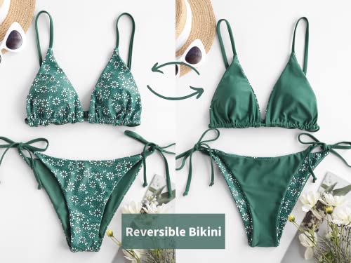 ZAFUL Women's Triangle Bikini Floral String Bikini Set Two Piece Swimsuit Bathing Suits3