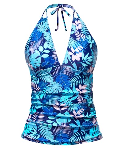 Image of Yonique Women's Halter Tankini Top V Neck Swim Top Tummy Control Bathing Suit