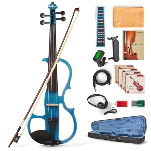 MeloCrest Cobalt Blue Silent Electric Violin 4/4 Full Size, Acoustic-Electric Violin for Beginners...