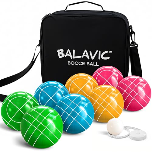 100mm Resin Bocce Ball Set Multicolor Balls w Pallino, Carry Bag, Measuring Tape - Perfect for Backyard, Beach, Parties, Lawn Games with Families & Friends, 2-8 Players Entertainment