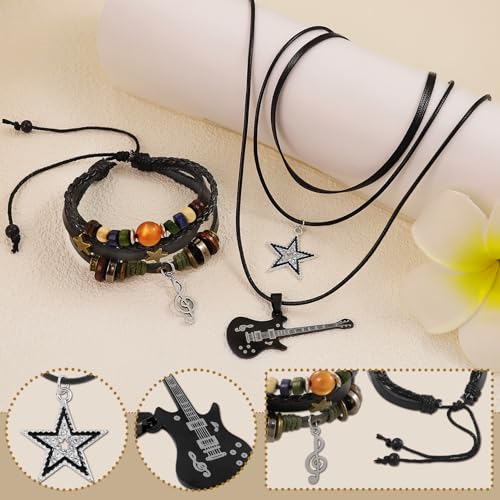 Multilayer Y2k Star Necklace Fairy Grunge Bracelets Set Handmade Fairycore Grunge Jewelry Gothic Swirl Star Necklace Punk Rock Roll Music Guitar Grunge Accessories for Women Men3