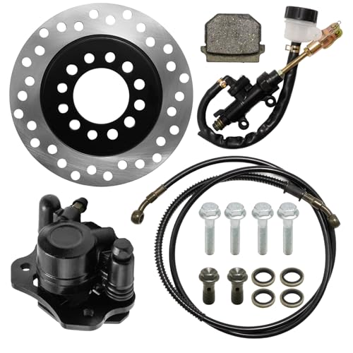 Newnessai Rear Front Hydraulic Brake Assembly Caliper Master Cylinder Kit with Disc Brake Plate Rotor Brake Pad Replacement for Coleman CT100Ut for 50cc 70cc 90cc 110cc 125cc Go Kart Golf Cart ATV