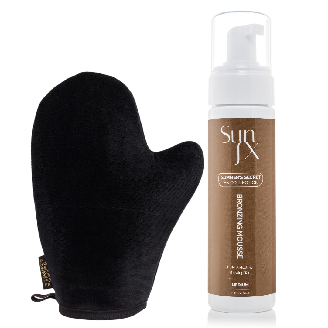 SunFXUltra Deluxe Self Tanning Bronzing Mousse | Medium | Enriched with Aloe Vera and Coconut | SunFX Tanning Mitt 7.6 fl oz