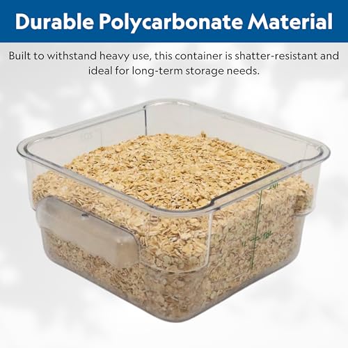 Image of FSE Square Food Storage Container with Green Lid, 2 Quart, Polycarbonate, Reusable, Clear, NSF