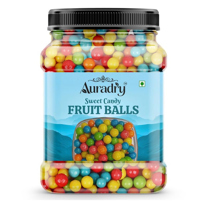 AURADRY Fruit Balls Big Candy 1Kg | Assorted Fruit Flavour Candy Balls | Multicolor Sugar Pearls Goli for Eating & Cake Decoration-image-1