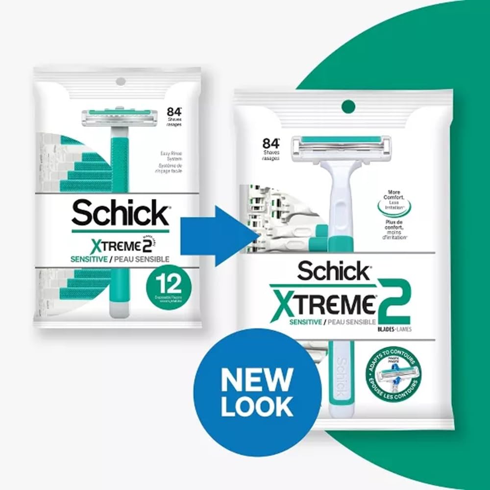 Schick Xtreme 2 Blade Sensitive Skin Disposable Razor For Men, Pack of 12 (Packaging May Vary) : Beauty & Personal Care
