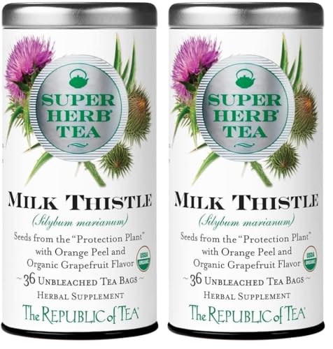 Image of The Republic of Tea - Organic Milk Thistle SuperHerb Tea Tin, 36 Herbal Tea Bags, Naturally Caffeine-Free (Pack of 2)
