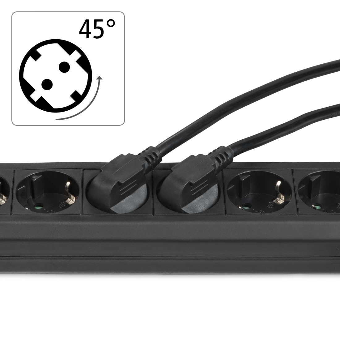 Hama | Regleta Negra de 6 Enchufes con Cable Extra Largo de 5m, Interruptor de Encendido, Base Múltiple con Seguridad Infantil, Tira de Enchufes para Montaje en Pared, 3680W - Negro (Paquete de 2)