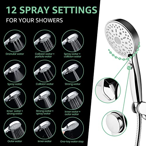 Cosyland 8'' Rainfall Shower Head With Handheld Combo High Pressure 12 Settings Stainless Steel With Chrome Finish Bath Showerhead, Height/Angle Adjustable,Chrome #TOP2