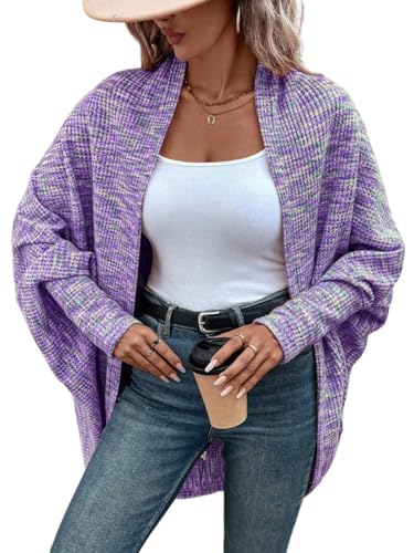 CHICME Cardigan Sweaters for Women 2025 Waffle Knit Coat Batwing Long Sleeve Open Front Long Cardigans Outerwear