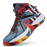 ASHION Boys Basketball Shoes Comfortable Kids Basketball Sneakers Youth Mid-top Slip-on Girls Running Shoes Lightweight Big Little Kids Shoes Indoor Outdoor Size 3 Colourful