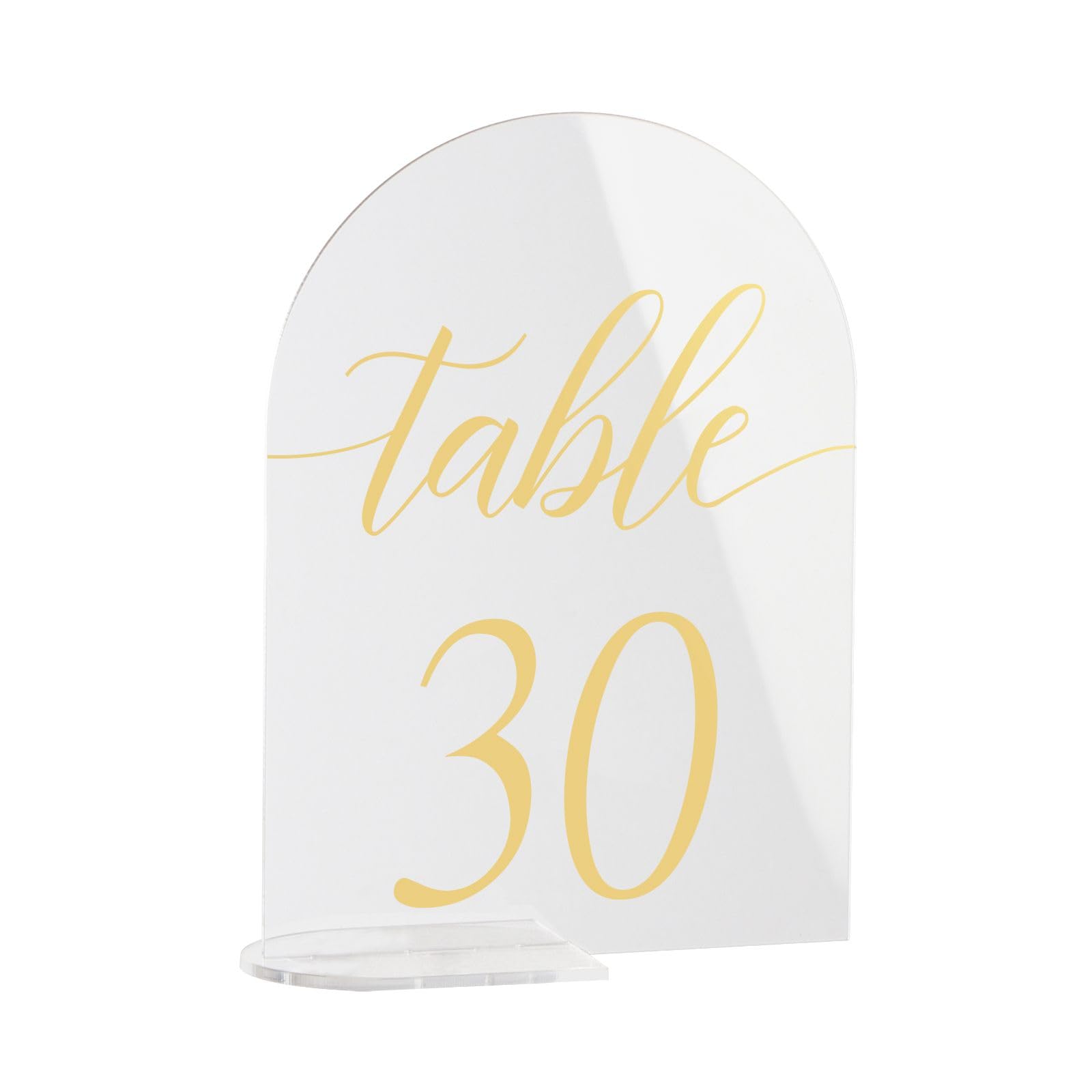 Acrylschild, goldfarben, bedruckte Tischnummern, Hochzeitstischnummer für Hochzeitsempfang, Hotals, Acrylplatten mit Tischkartenhalter (30 Stück (12,7 x 17,8 cm)