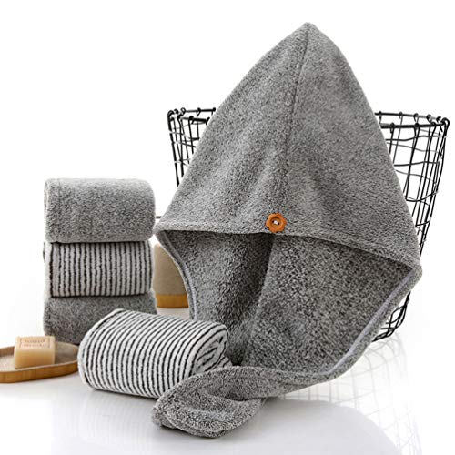 Lurrose 3 peças de toucas de secagem de cabelo, fibra de carbono de bambu, toalha turbante, super ab