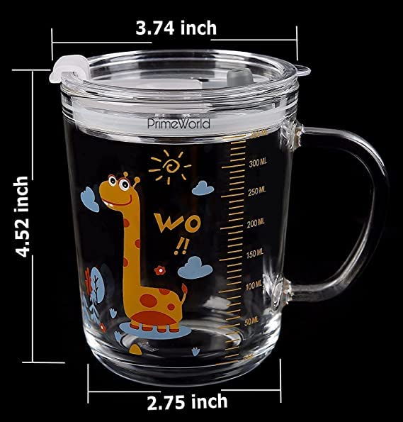 Image of PrimeWorld 400ml Glass Mug with Handle and Silicon Straw Set of 12pcs Drinking Glass for Coffee, Tea, Milk, Juice, Water Leak Proof , Heat Resistant