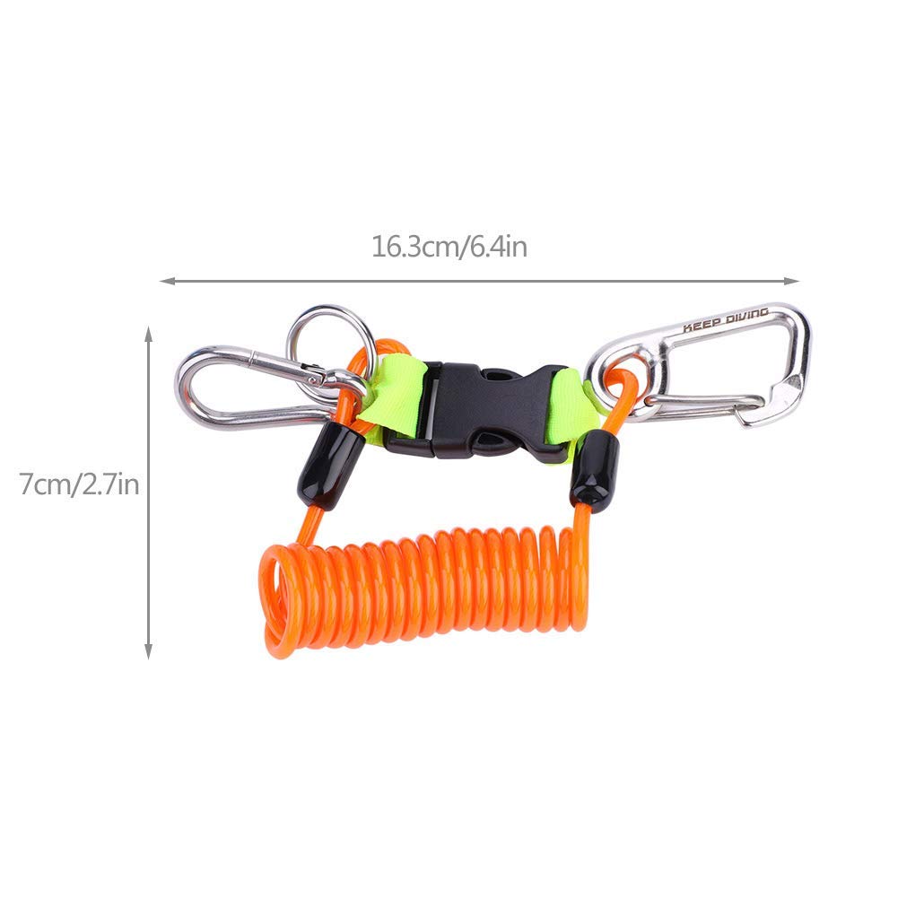 Keenso Tauchen Spiralkabel, Tauchen Federspule Klettern Lanyard Sicherheit Notfall Spiralkabel mit Schnellverschluss (Orange)