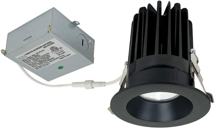 Nora NM4-RDC30BB | 4" LED Dimming Mini Recessed Downlight, 15 Watt - 1100 Lumens, IC Air-Tight Rated, Damp Rated, No Housing Required, Quick Connect Cables, Matte Black - 3000K, Fixed - Standard
