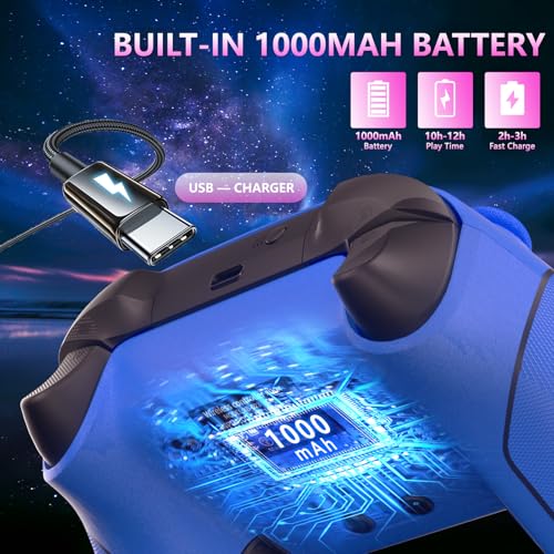 Image of YUYIU Wireless 2.4GHz Controller with 7 Colors RGB Light for Xbox Controller, Xbox One Series X|S,Consoles,Steam PC Windows, with 1000mAh Battery /Dual Vib-ration /Turbo /Programmable, 3.5mm Audio Jack (BLUE)