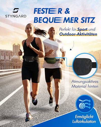 Flache Bauchtasche diebstahlsicher RFID Schutz - Geldgürtel zum Umhängen - Reise Bauchtasche mit Diebstahlschutz - Brustbeutel Damen und Herren Sport - STYNGARD - Modell Madrid