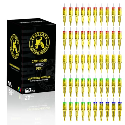 50PCS Disposable Tattoo Cartridge Needles Assorted Mixed Size #12 Round Liner Shader Magnum - 3RL 5RL 7RL 9RL 7RS 9RS 7RM 9RM 17RM 21M1 with Membrane Professional for Artists & Beginners
