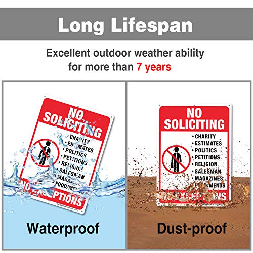 No Soliciting Sign For House, No Exception Metal Reflective Warning Sign 2 Pack, Sturdy 10 X 7 Rust Free .040 Aluminum Sign Indoor & Outdoor Use For Business, Uv Protected & Waterproof, Easy To Mount #TOP5