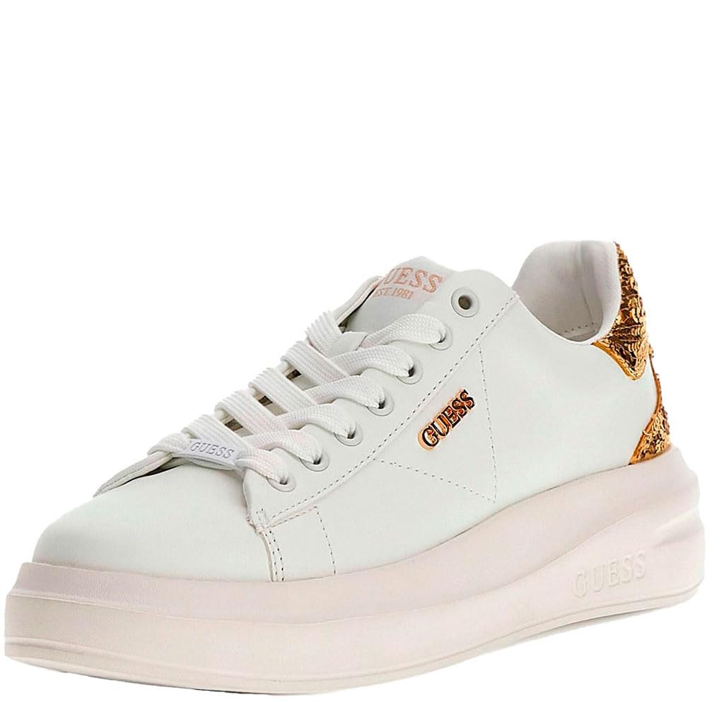 GUESS Scarpe Donna Elbina (White/​Gold, Sistema Taglie Calzature EU, Adulto, Donna, Numero, Media, 38)