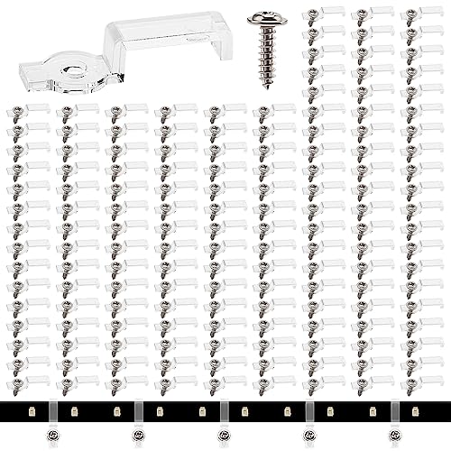 VooGenzek 150 Pièces 10mm Clips Bande Lumineuse, Clip de Fixation Ruban LED, Support Fixation Bande Lumière Clips, avec Vis, pour 10MM Large LED Bande Lumières (Transparent)