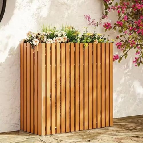 SwiftLink エアコン室外機カバー ベランダ&バルコニー 日よけ 目隠し 花台&プランタースタドガーデニング ガーデンマスター 天然木製 装飾用 木製ラック付き柵 クルミ色 縦板 長さ105cm