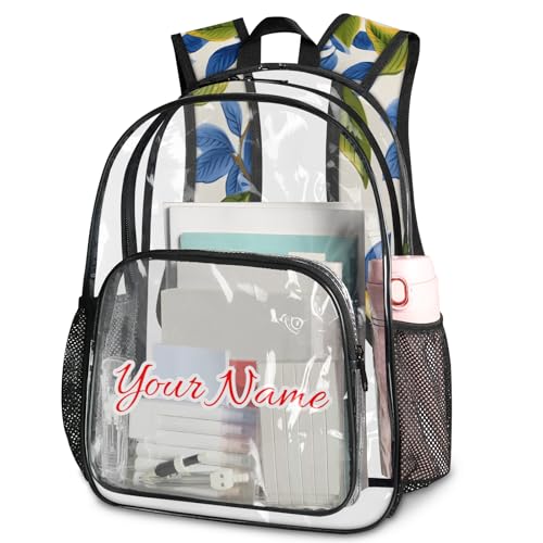 Personalized Large Clear Backpack Stadium Approved Heavy Duty PVC Plastic Custom Lemon Transparent Backpacks See Through Bag with Name, Lemon Theme