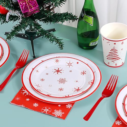 Christmas Party Supplies Decorations, Christmas Disposable Plates and Napkins with Paper Plates, Napkins, Cups and Forks - Serves 25 – Image 5