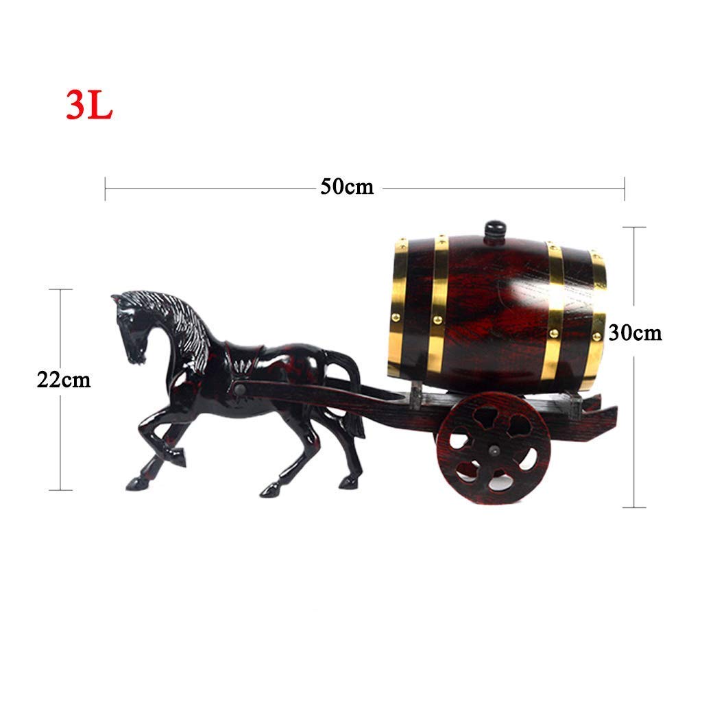 Botte di Vino in Legno Botti per la vinificazione Botti da 5 Litri a Forma di Carrello trainato da Cavalli Unico Botte di Vino in Rovere Fusto Kit Contenitore Ornamento Vino Rosso