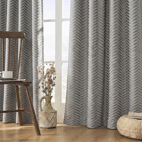 Image of IVAZA Premium Velvet Chevron Pattern 80% Blackout Curtains -Thermal Insulated Heavy Blackout Opaques,Modern Parde for Living Room Bedroom|Home Office Door- 8 Feet (Pack of 2) Chevron Grey
